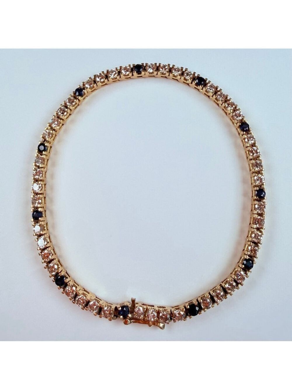 Estate 14K 3.36 CT Diamond & .77 CT Blue Sapphire 2.8mm Vintage Tennis Bracelet